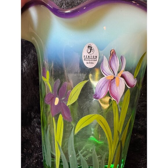 Vintage Fenton Designer Showcase Series Flip Vase Artist Signed Purple Iris - Picture 7 of 9